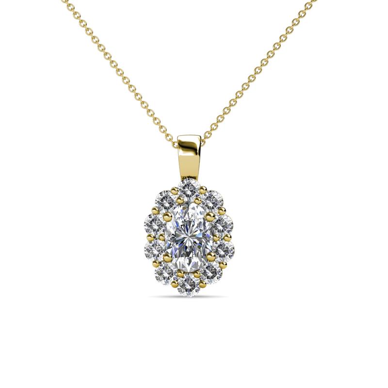 Oval Cut (6x4 mm) Diamond Womens Halo Pendant Necklace 0.80 ctw 14K ...