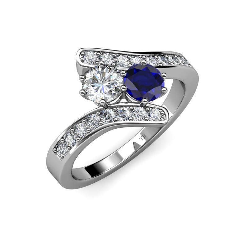 Zoia Diamond and Blue Sapphire with Side Diamonds Bypass Ring - Diamond ...