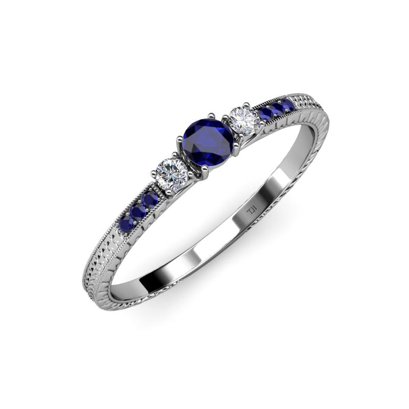 Blue Sapphire and Diamond Womens Three Stone Engagement Ring with Blue ...