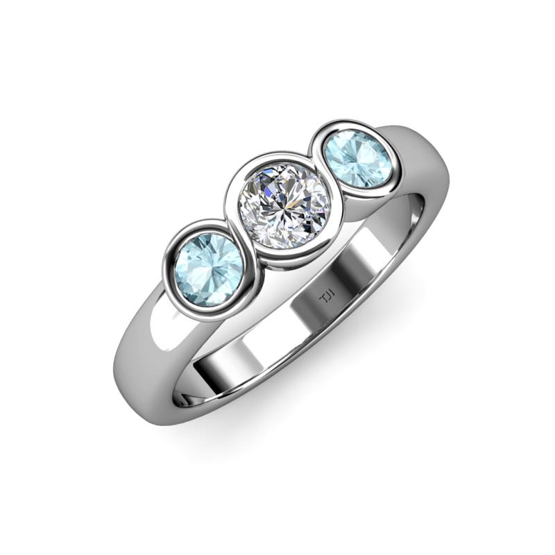 Diamond (SI2, G) and Aquamarine Infinity Three Stone Ring 0.90 cttw in ...