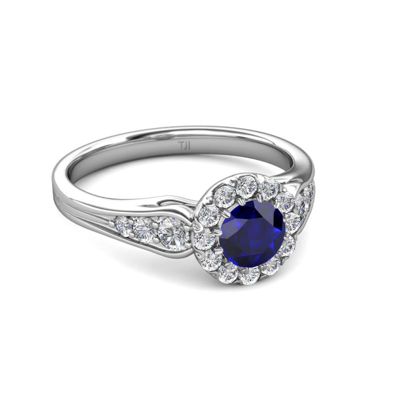 Blue Sapphire and Diamond Cupcake Womens Halo Engagement Ring 1.43 ctw ...