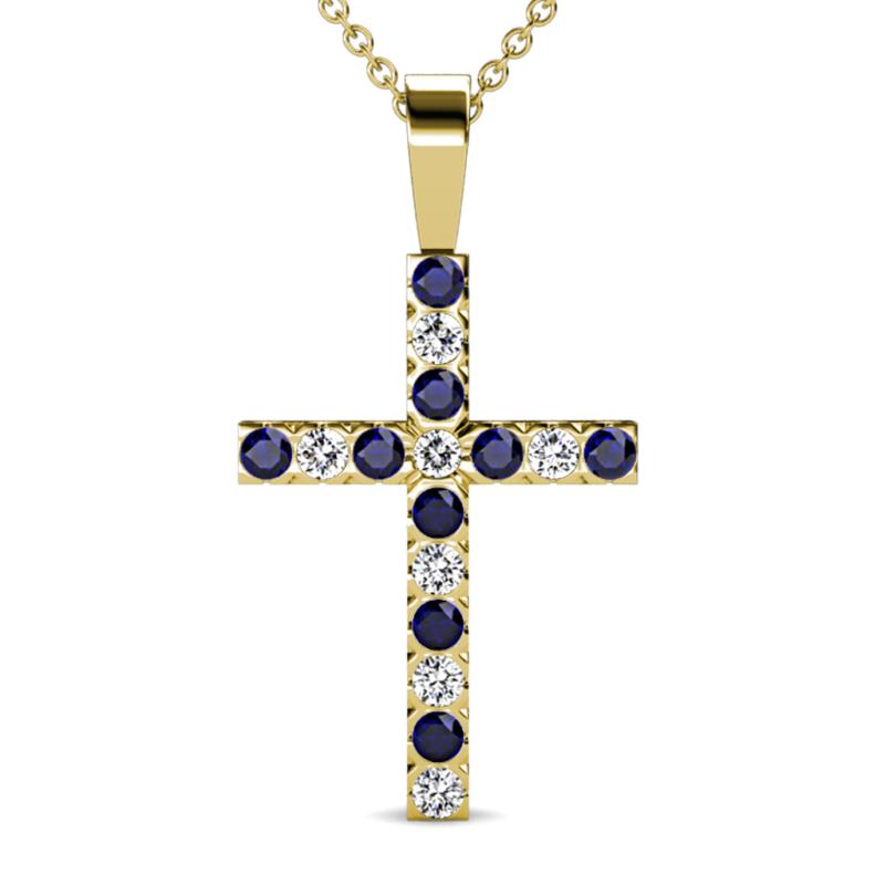 Blue Sapphire and Diamond Womens Cross Pendant Necklace 0.50 ctw 14K ...