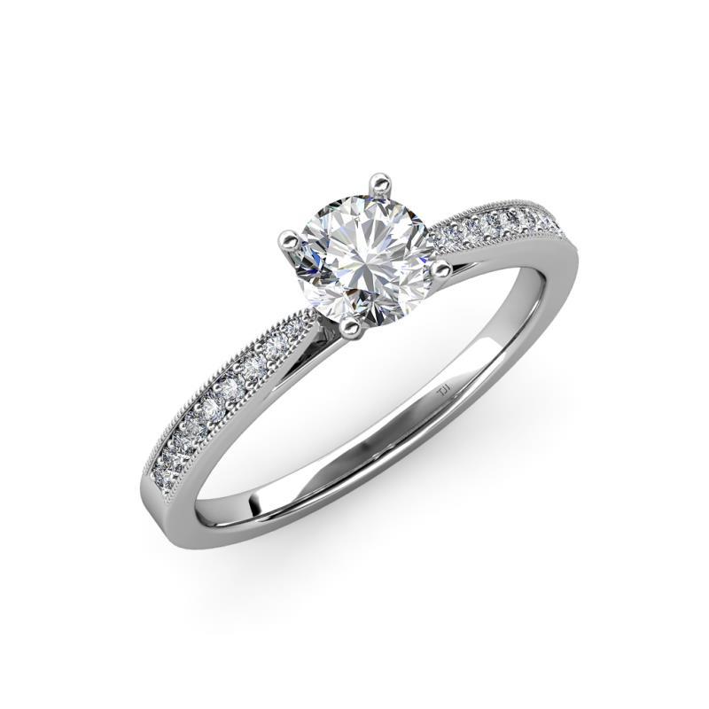 Diamond Engagement Ring with Milgrain Work 0.98 cttw in 14K White Gold ...
