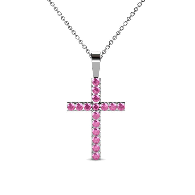 Petite Pink Sapphire Womens Cross Pendant Necklace 0.34 ctw 14K White