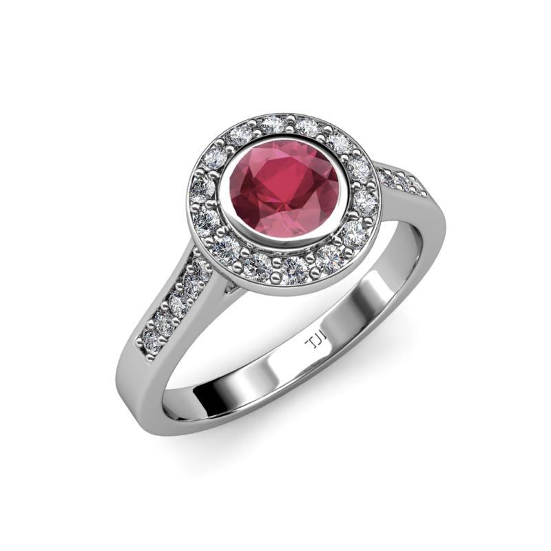 Rhodolite and Diamond Womens Halo Engagement Ring 1.36 ctw 14K