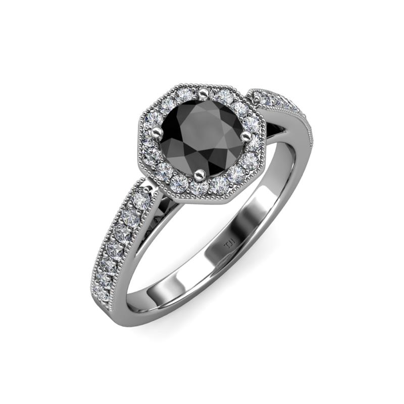 Black and White Diamond Milgrain Womens Halo Engagement Ring 1.23 ctw ...