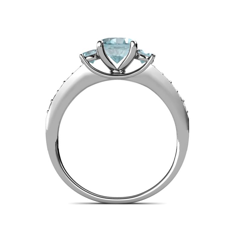 Aquamarine Womens Three Stone Engagement Ring with Diamond on Side Bar ...