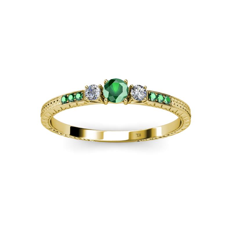 Emerald and Diamond Womens Three Stone Engagement Ring with Emerald on ...