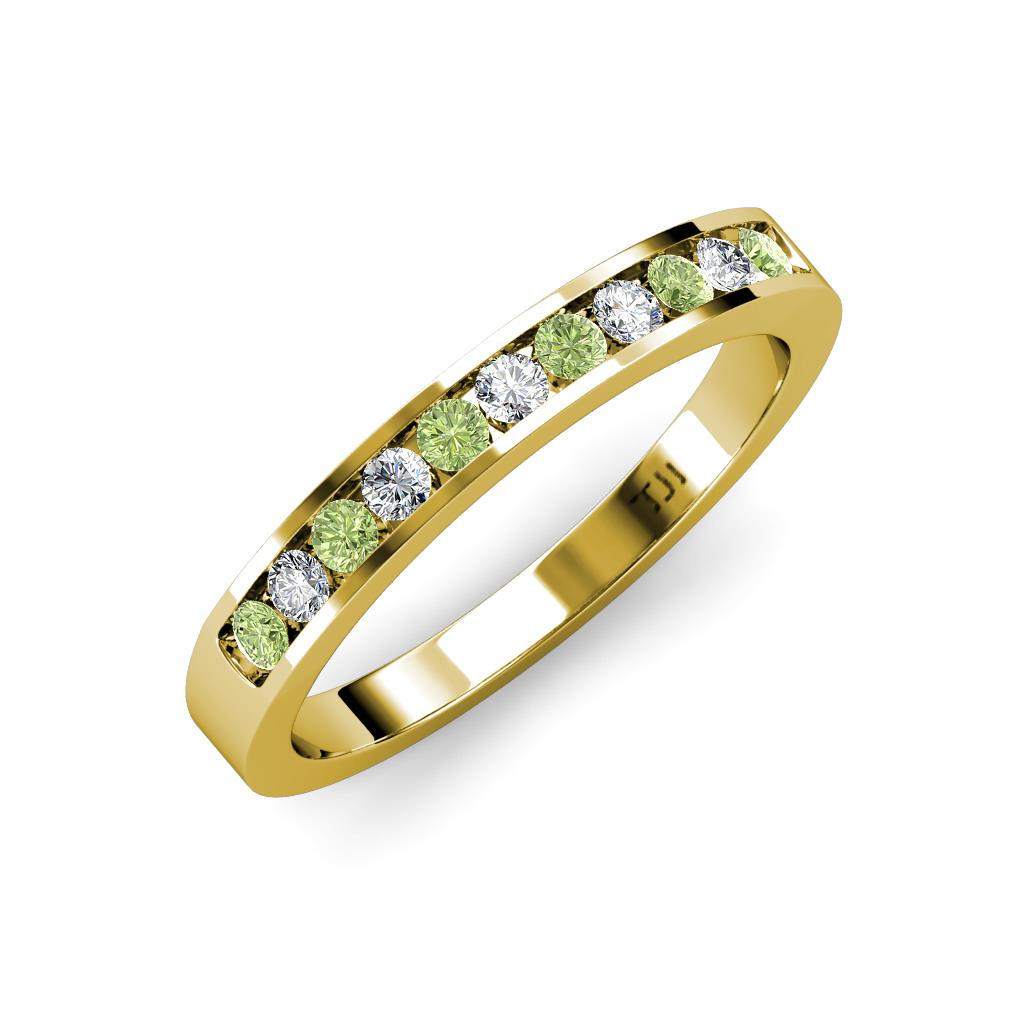 Peridot and Diamond (SI2I1, GH) 11 Stone Channel Set Wedding Band 0.