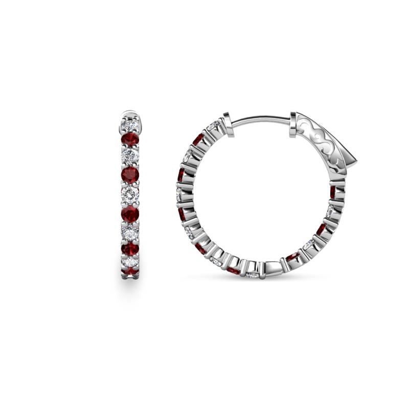 Red and Diamond InsideOut Womens Hoop Earrings 0.75 ctw 14K White Gold TriJewels