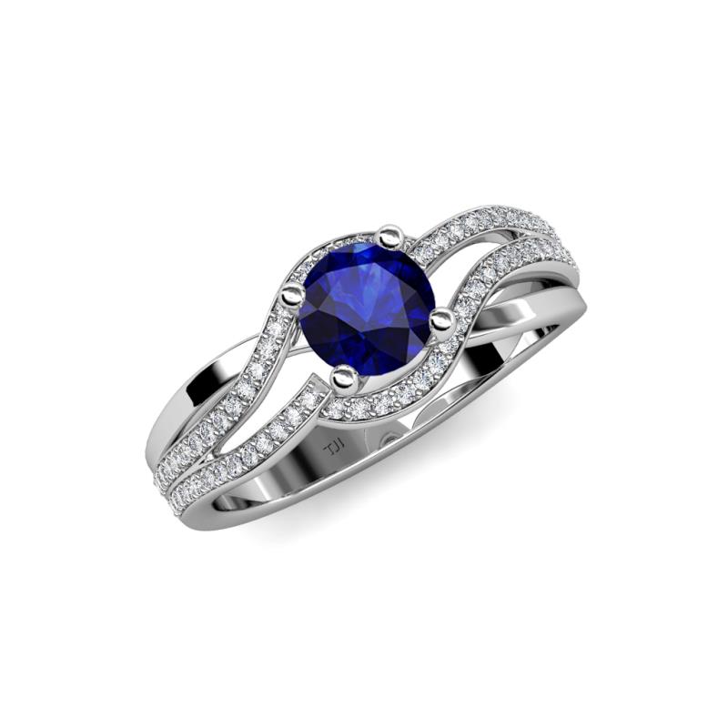 Blue Sapphire and Diamond Swirl Womens Halo Engagement Ring 1.26 ctw ...