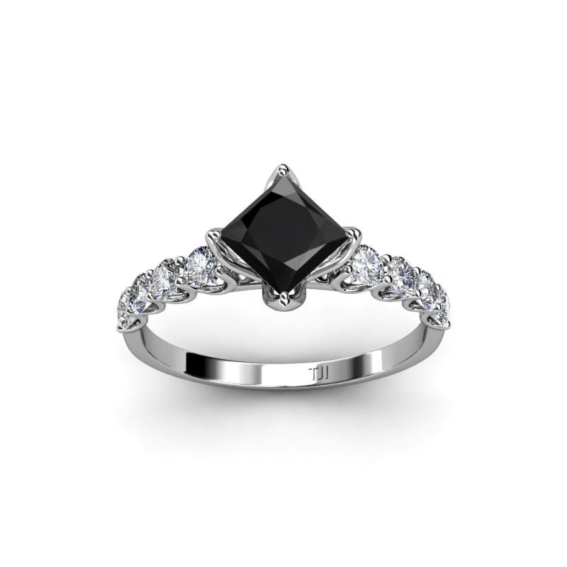Princess Cut (6 mm) Black Diamond Princess Cut and Side White Diamond Womens Engagement Ring 2.