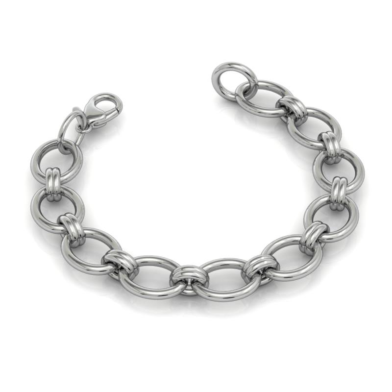 Bold Oval Link Bracelet with Double Connectors 925 Sterling Silver ...