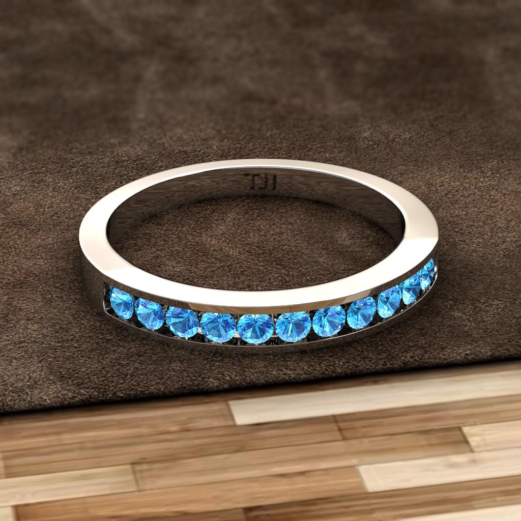 Blue Topaz 11 Stone Channel Set Wedding Band 0.39 Carat tw in 14K White