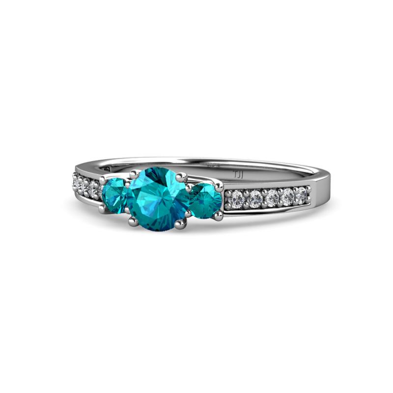 London Blue Topaz Three Stone Engagement Ring with Diamond on Side Bar ...