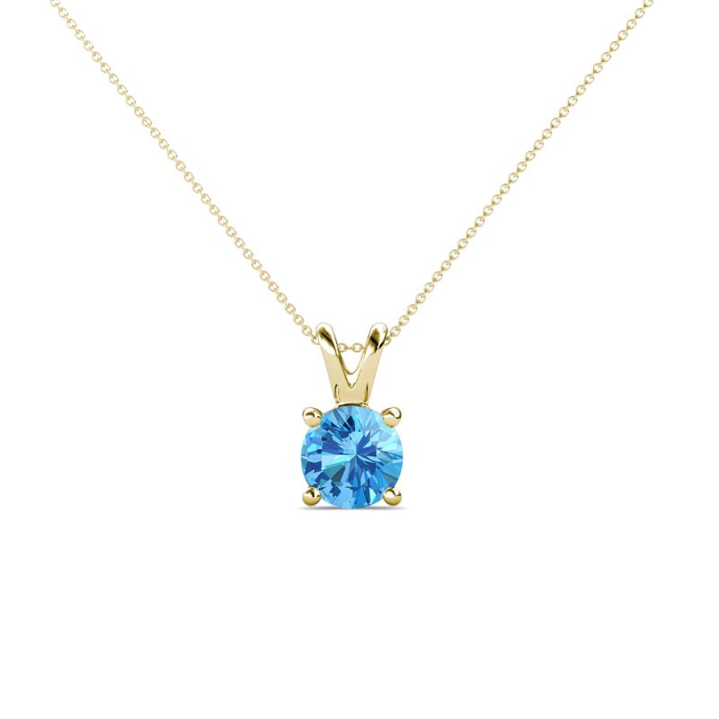 0.50 Ct Round Swiss Blue Topaz 14K Yellow Gold Pendant With Chain 