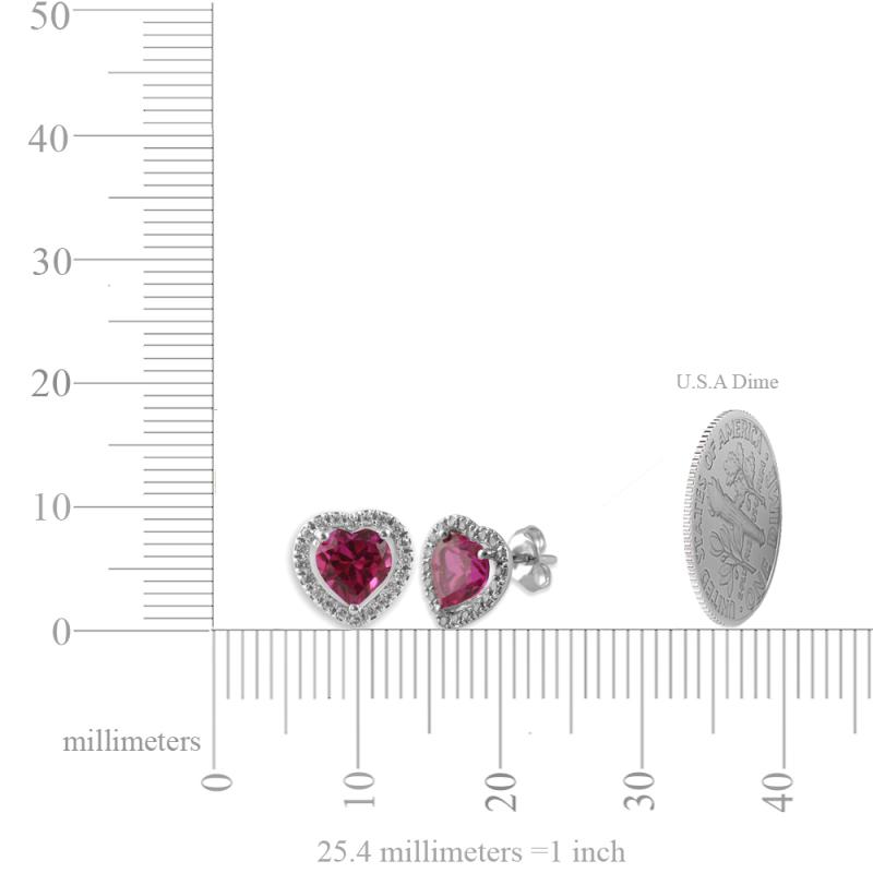 Lab Created Pink Sapphire Diamond Heart Shape Stud Earrings 4.00 ct tw