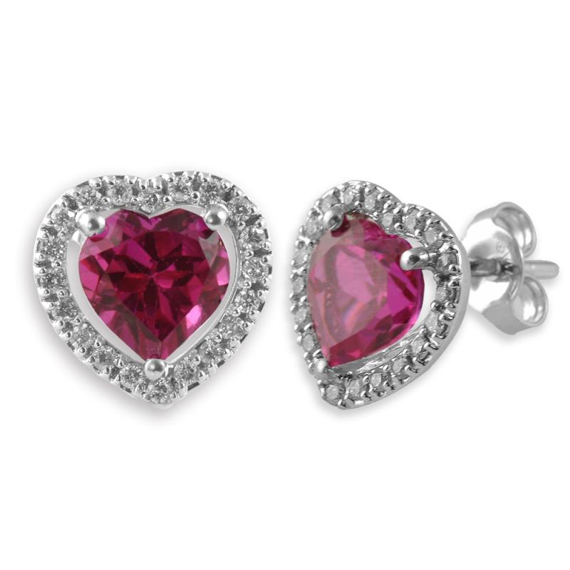 Lab Created Pink Sapphire Diamond Heart Shape Stud Earrings 4.00 ct tw ...