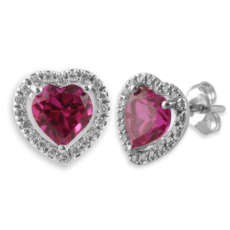 Lab Created Pink Sapphire Diamond Heart Shape Stud Earrings 4.00 ct tw