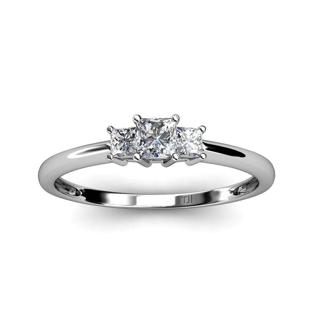 Princess Cut (3.5 mm) Diamond Womens Three Stone Engagement Ring 0.42 ...