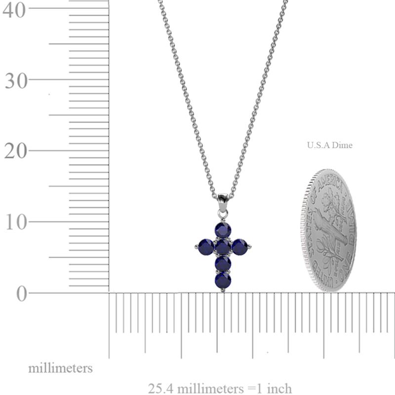 Blue Sapphire Cross Pendant 0.44 ct tw in 14K White Gold.Included 18