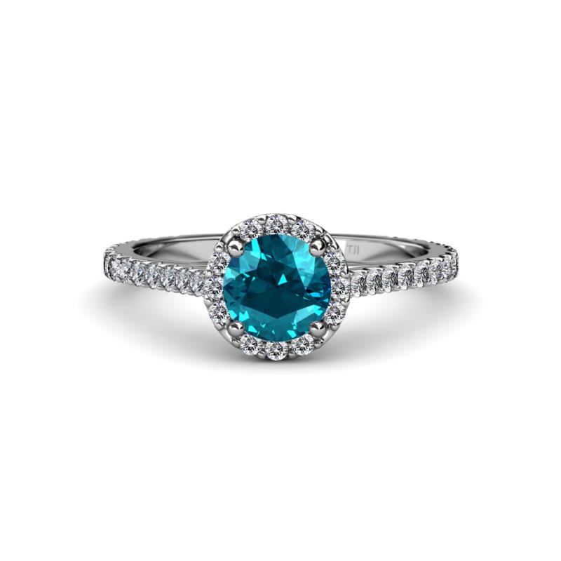 London Blue Topaz and Diamond Womens Halo Engagement Ring 1.67 ctw 14K ...