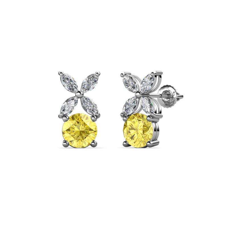 Yellow Sapphire Diamond (SI2I1, GH) Floral Stud Earrings 1.40 cttw in