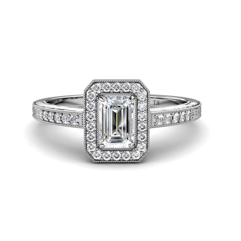 Wanda Desire Leaf Engraved Halo Engagement Ring 