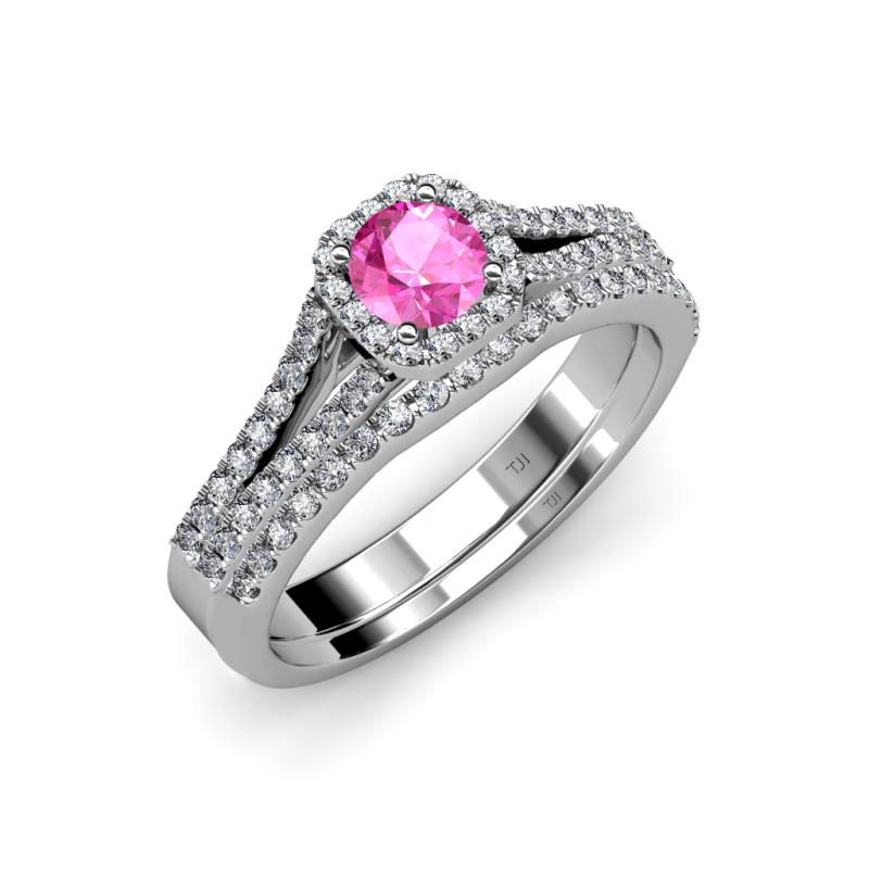 Rabea 1.37 ctw Pink Sapphire (5.80 mm) Accented Natural Diamonds Bridal Set Ring  