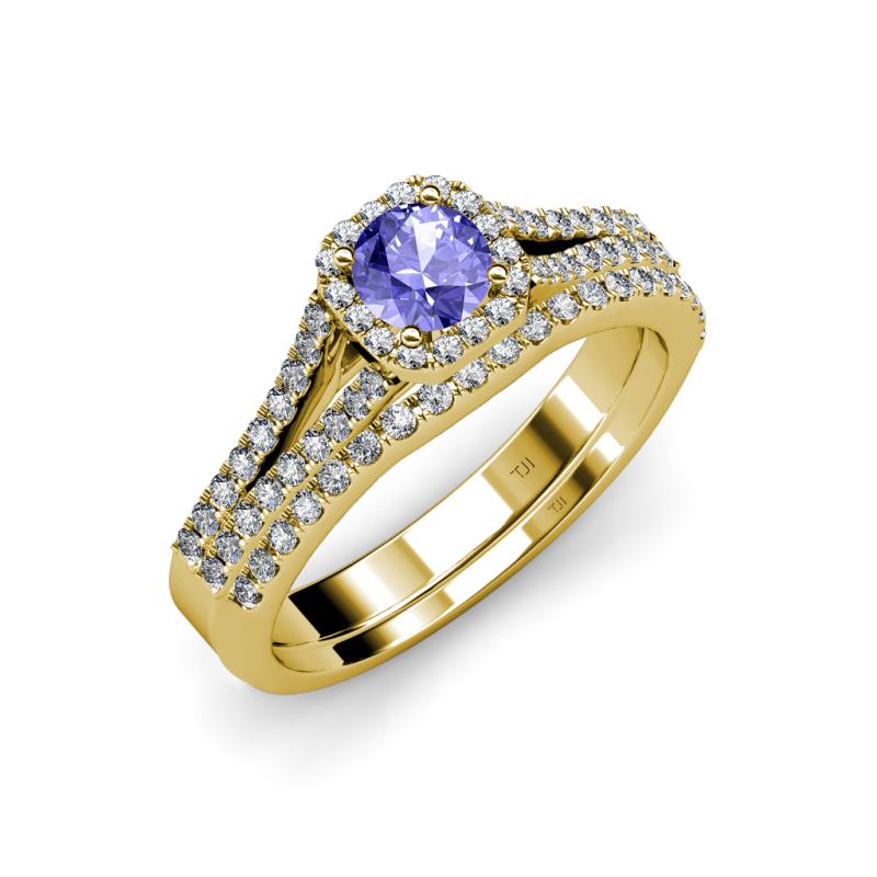 Rabea 1.32 ctw Tanzanite (5.80 mm) Accented Natural Diamonds Bridal Set Ring  
