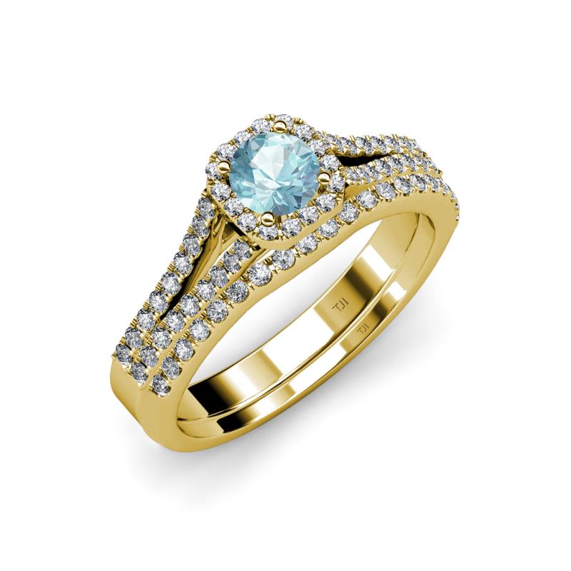 Rabea 1.32 ctw Aquamarine (5.80 mm) Accented Natural Diamonds Bridal Set Ring  