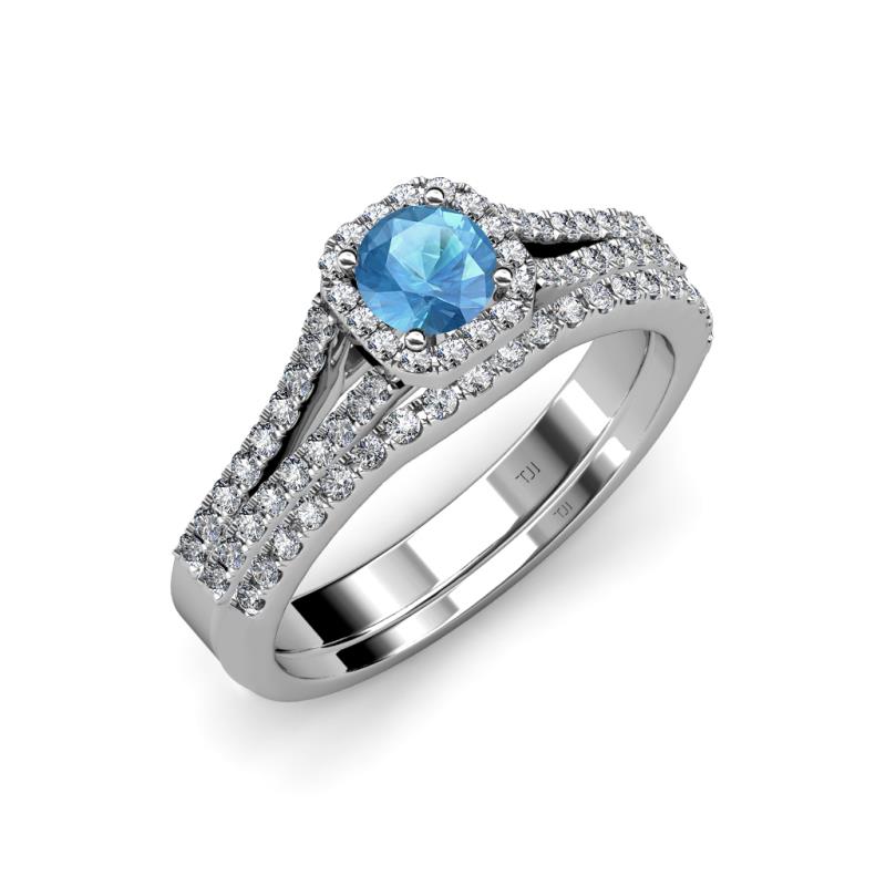 Rabea 1.40 ctw Blue Topaz (5.80 mm) Accented Natural Diamonds Bridal Set Ring  