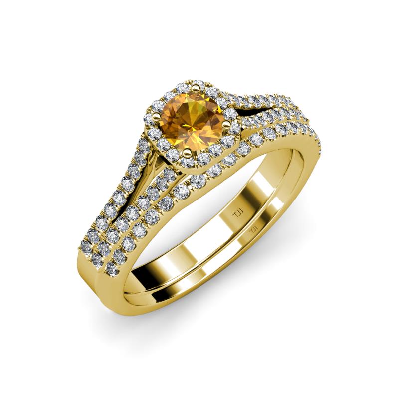 Rabea 1.32 ctw Citrine (5.80 mm) Accented Natural Diamonds Bridal Set Ring  