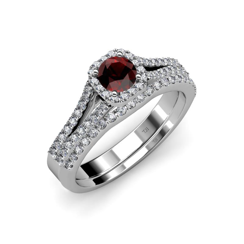 Rabea 1.39 ctw Red Garnet (5.80 mm) Accented Natural Diamonds Bridal Set Ring  