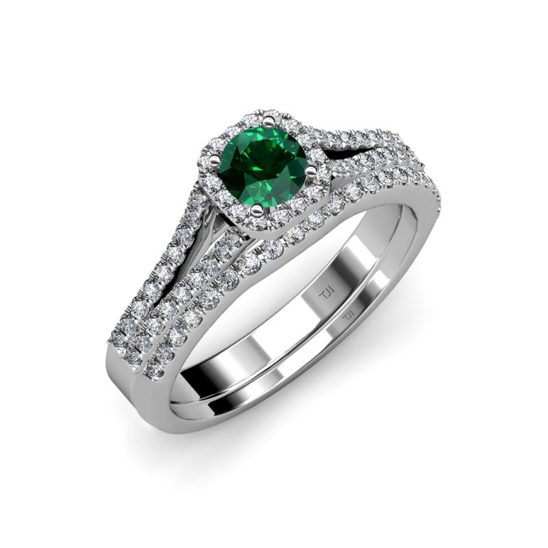 Rabea 1.32 ctw Emerald (5.80 mm) Accented Natural Diamonds Bridal Set Ring  