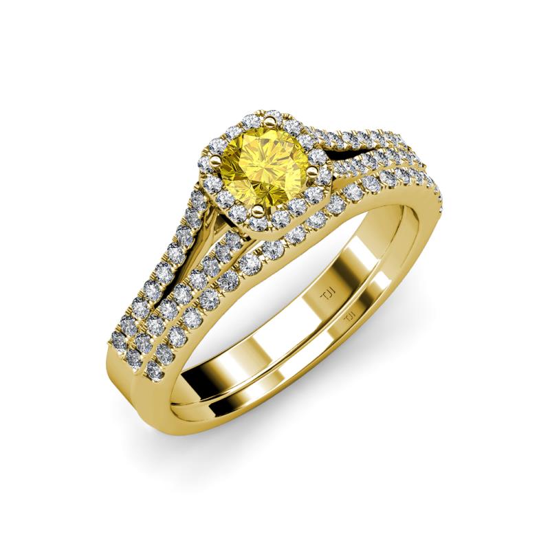 Rabea 1.37 ctw Yellow Sapphire (5.80 mm) Accented Natural Diamonds Bridal Set Ring  
