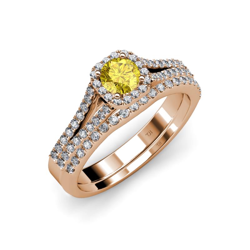 Rabea 1.37 ctw Yellow Sapphire (5.80 mm) Accented Natural Diamonds Bridal Set Ring  