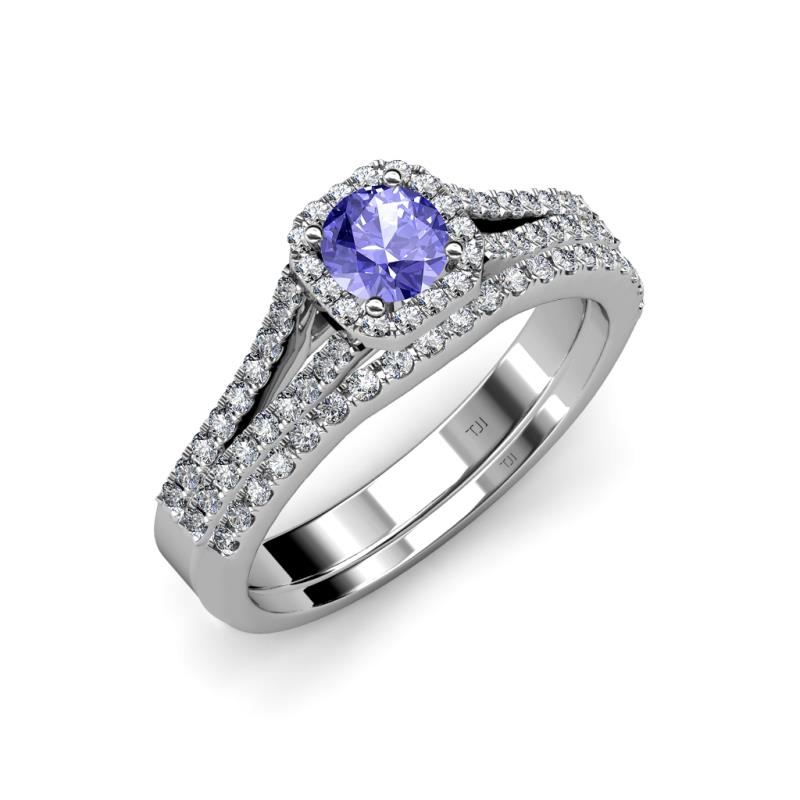 Rabea 1.32 ctw Tanzanite (5.80 mm) Accented Natural Diamonds Bridal Set Ring  