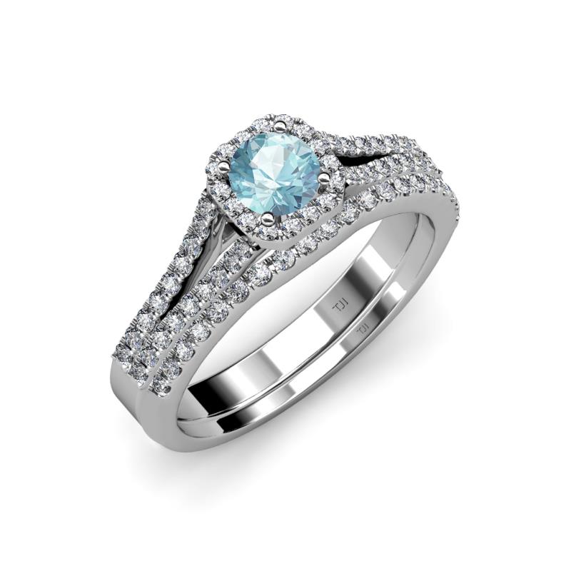 Rabea 1.32 ctw Aquamarine (5.80 mm) Accented Natural Diamonds Bridal Set Ring  