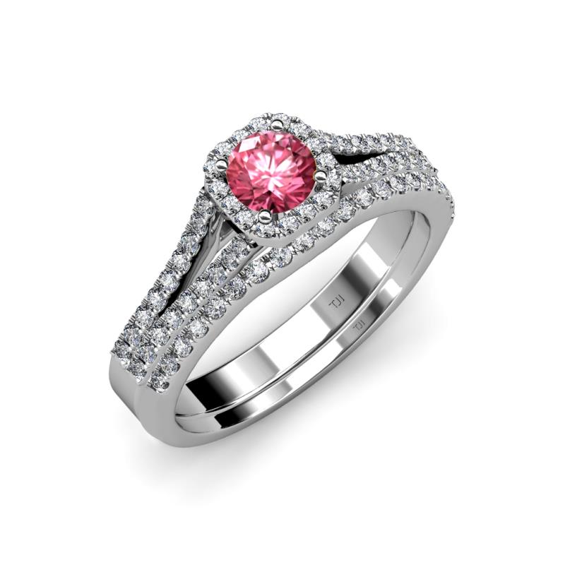 Rabea 1.32 ctw Pink Tourmaline (5.80 mm) Accented Natural Diamonds Bridal Set Ring  