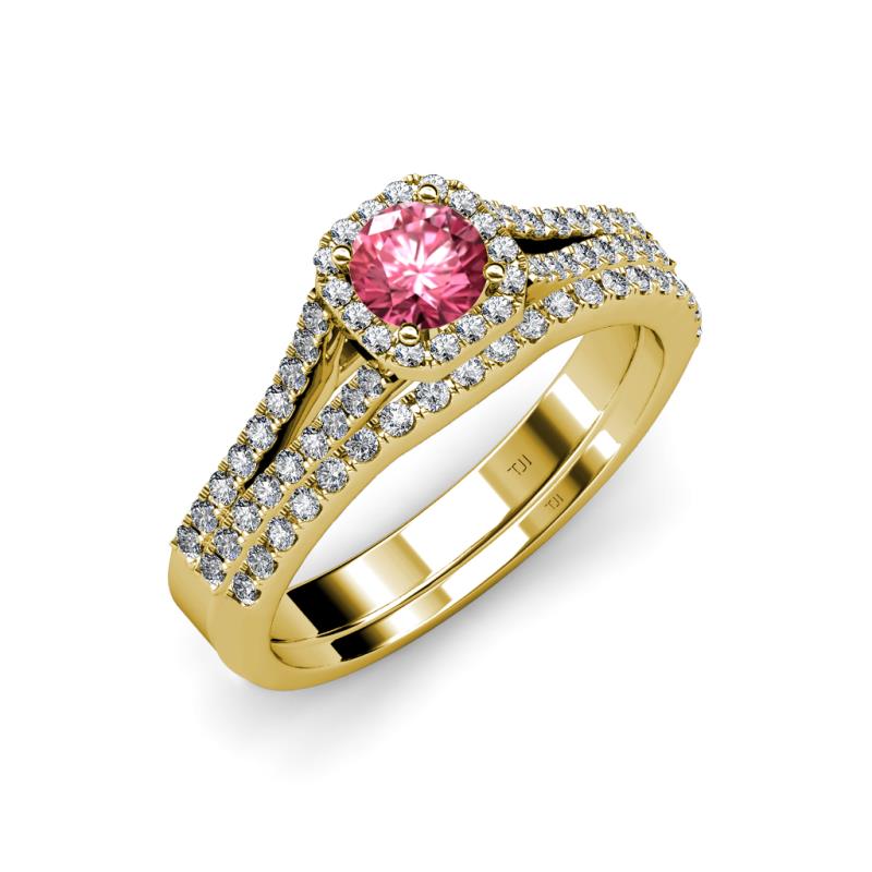 Rabea 1.32 ctw Pink Tourmaline (5.80 mm) Accented Natural Diamonds Bridal Set Ring  