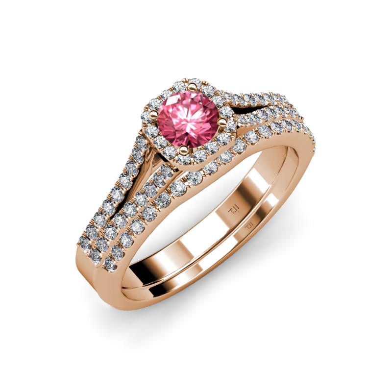 Rabea 1.32 ctw Pink Tourmaline (5.80 mm) Accented Natural Diamonds Bridal Set Ring  