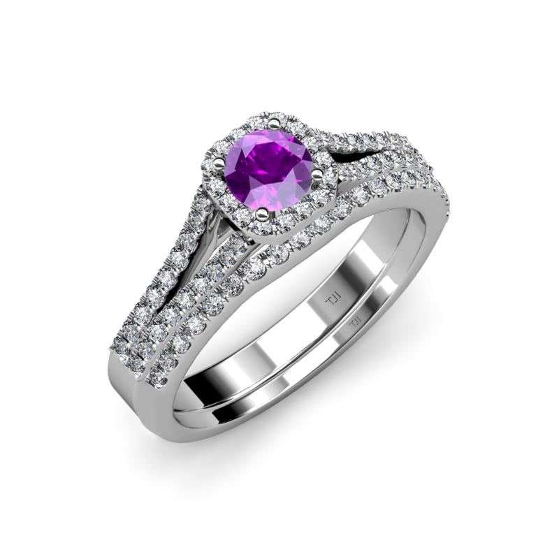 Rabea 1.32 ctw Amethyst (5.80 mm) Accented Natural Diamonds Bridal Set Ring  
