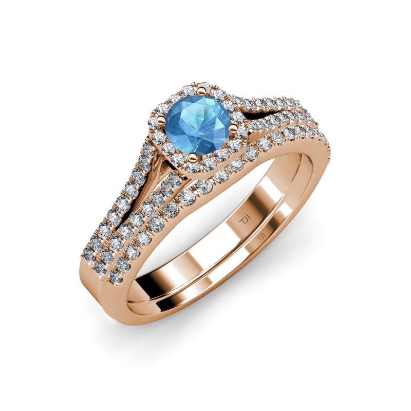 Rabea 1.40 ctw Blue Topaz (5.80 mm) Accented Natural Diamonds Bridal Set Ring  