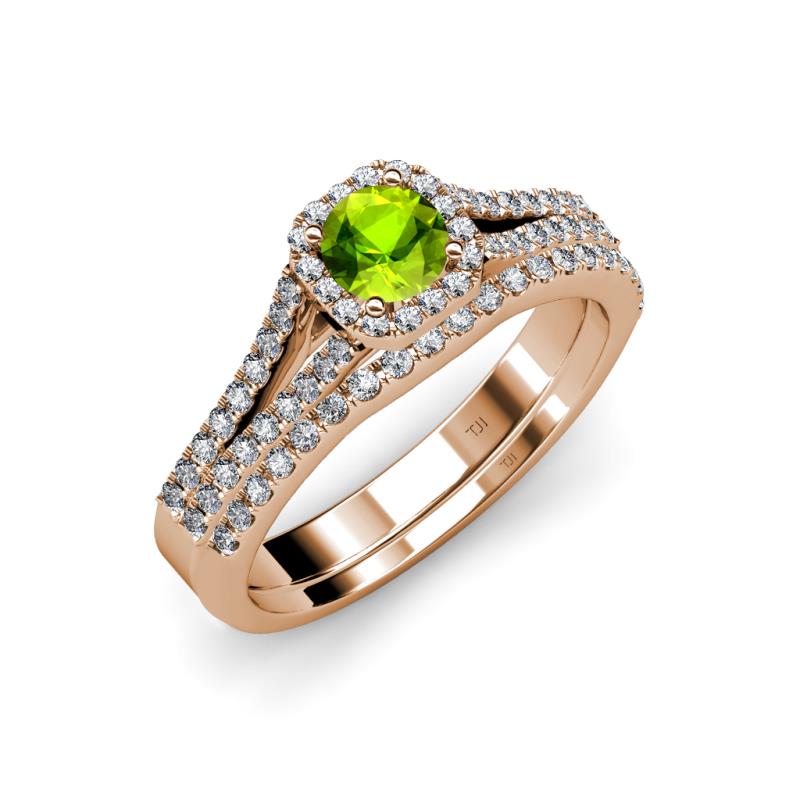 Rabea 1.37 ctw Peridot (5.80 mm) Accented Natural Diamonds Bridal Set Ring  