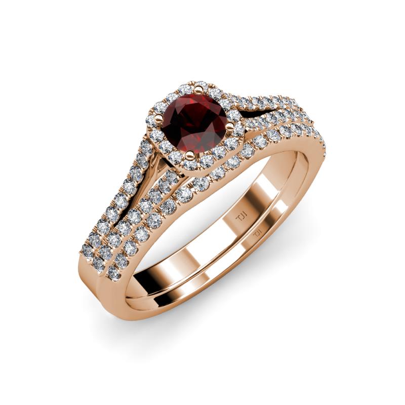 Rabea 1.39 ctw Red Garnet (5.80 mm) Accented Natural Diamonds Bridal Set Ring  