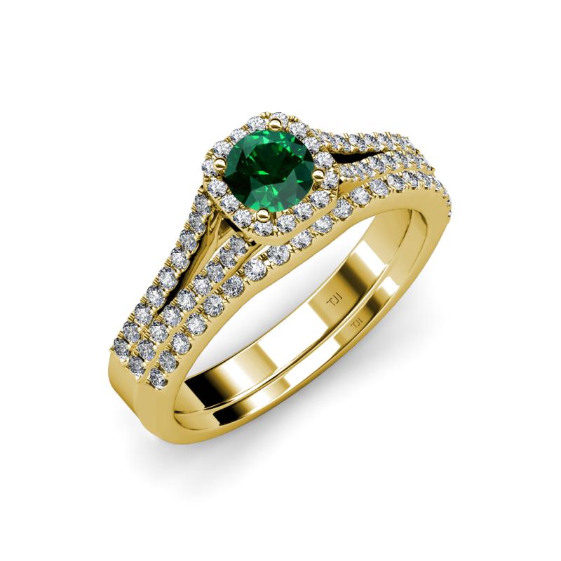 Rabea 1.32 ctw Emerald (5.80 mm) Accented Natural Diamonds Bridal Set Ring  