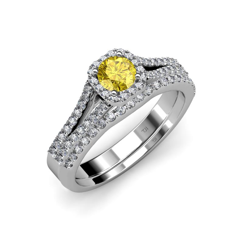 Rabea 1.37 ctw Yellow Sapphire (5.80 mm) Accented Natural Diamonds Bridal Set Ring  