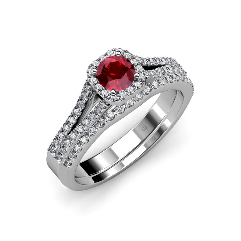 Rabea 1.37 ctw Ruby (5.80 mm) Accented Natural Diamonds Bridal Set Ring  