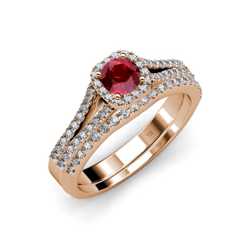 Rabea 1.37 ctw Ruby (5.80 mm) Accented Natural Diamonds Bridal Set Ring  